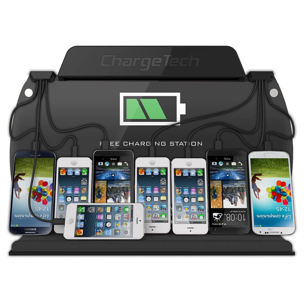 Chargetech Wall Mount Table Top Charging Station Wired Tablet Mobile Phone Capability 5 X Usb Black