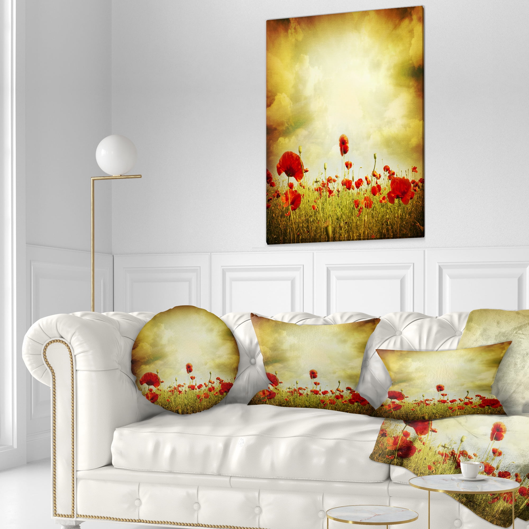 Designart Red Poppies on Grunge Background - Floral Throw Pillow - 12x20