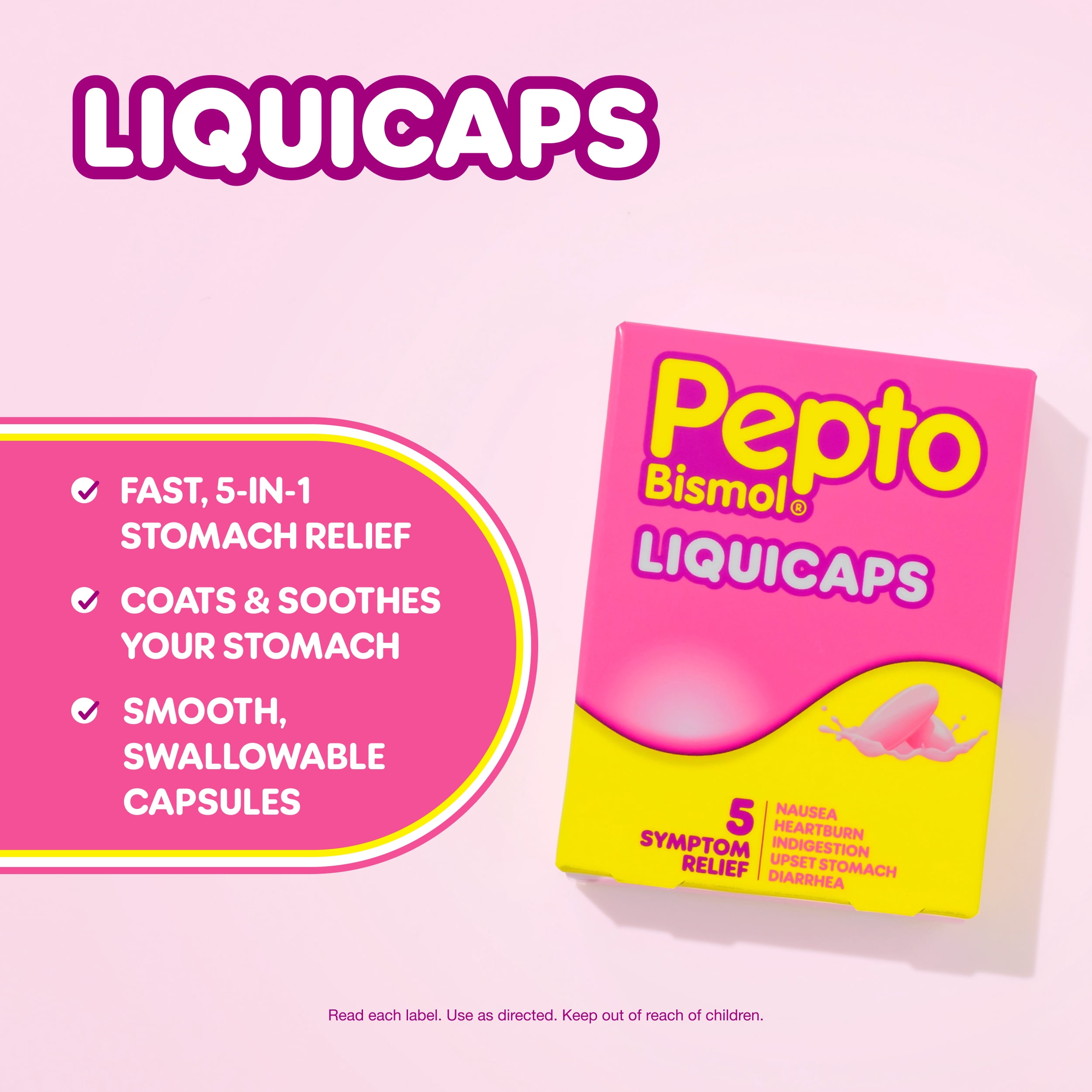 Pepto Bismol Liquicaps, Upset Stomach Relief, Stomach Relief, Anti-Diarrheal, 48 Count