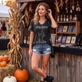 thumbnail image 6 of Halloween Shirts for Women Vintage Broom Flying Witch Shirt Short Sleeve V Neck Basic T-Shirt Casual Pullover Tops,Gray,2XL, 6 of 8
