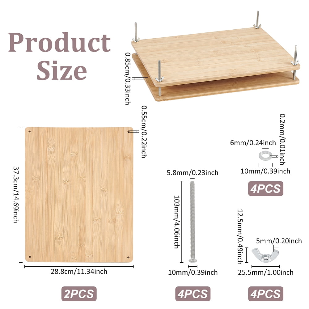 Rectangle Bamboo Portable Book Press Bookbinding Tool for Handmade Paper Press BurlyWood 373x288x8.5mm Hole: 5.5mm for DIY