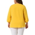 thumbnail image 3 of Agnes Orinda Women's Plus Size Tops Work Round Neck Ruffle Chiffon Blouse Office Top 2X Yellow, 3 of 6
