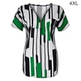 thumbnail image 3 of Qarigey Camiseta de mujer con cuello en V y rayas en la parte de manga corta con cremallera blusa delgada Prendas para la parte del cuerpo Verde 4XL, 3 of 4