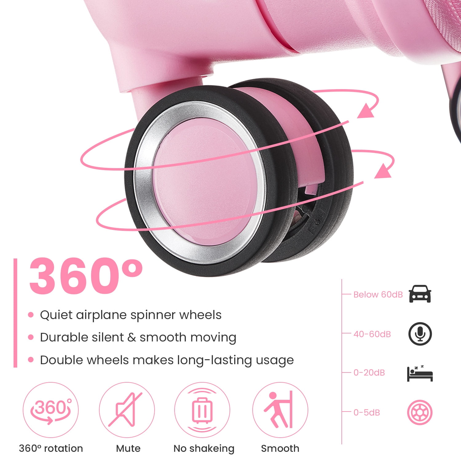 4 Piece Luggage Set, Expandable Lightweight Suitcase Set with 360° Double Spinner Wheels Integrated TSA Lock, Pink (14/20/24/28)
