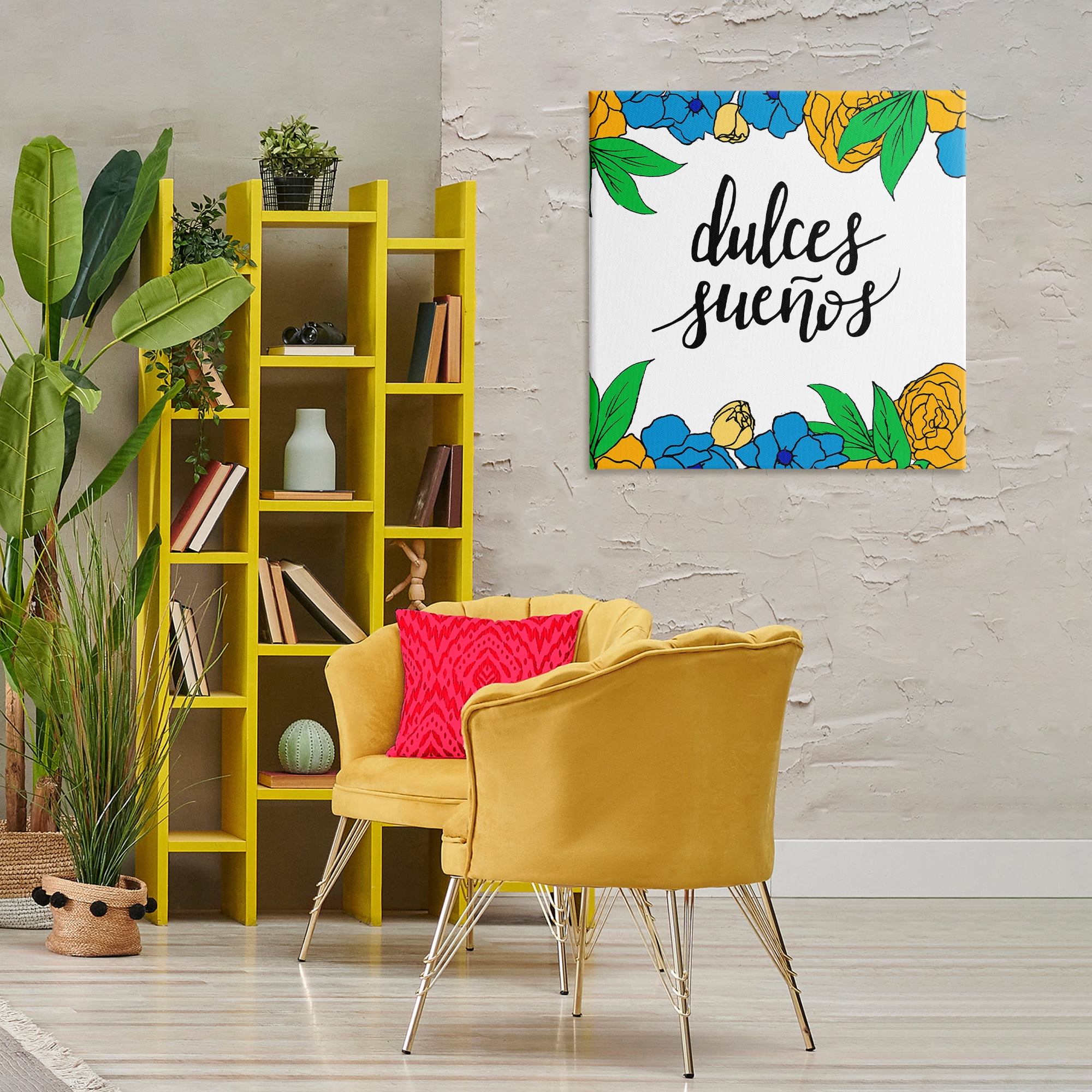 Stupell Industries Dulces Sueños Flores Tropicales Inspirational Quotes & Sayings Painting Wrapped Canvas Art Print Wall Art, 30 x 30