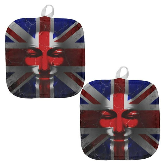 Guy Fawkes Day Union Jack Distressed British Flag Mask Pot Holder (Set of 2)