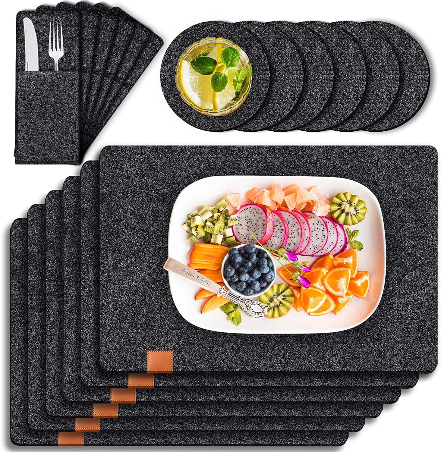 Felt Placemats Place Mat, With Coaster And Cutlery Pouch, Heat