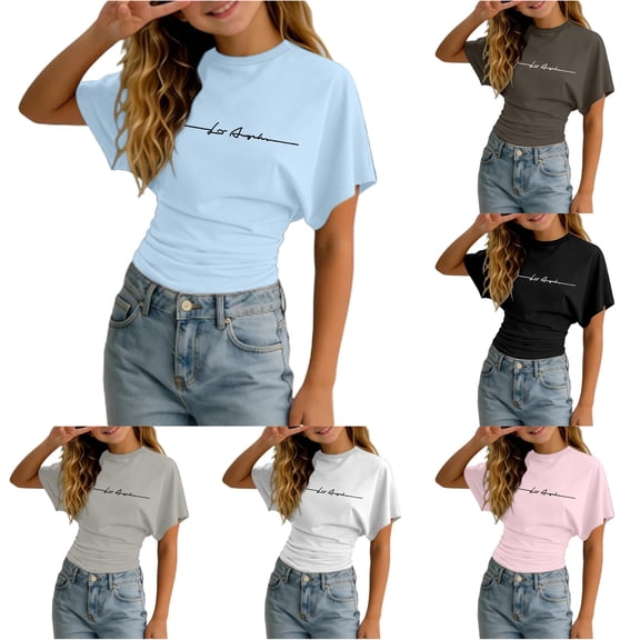 WhouRiu Girls Fashion Letter Graphic Tees Kids Short Sleeve Crew Neck Tshirt Comfortable Cute Casual Summer T Shirts,3-4 Years