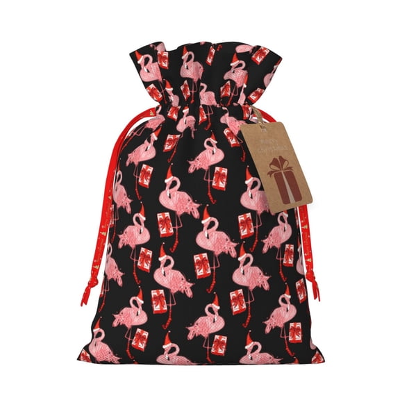 Naloa New Year Flamingo Drawstring Christmas Bags, 3D Xmas Gift Bags, Christmas Wrapping Bags, Xmas Goodie Bags, Treat Pouch Bags, Party Favor Bags-