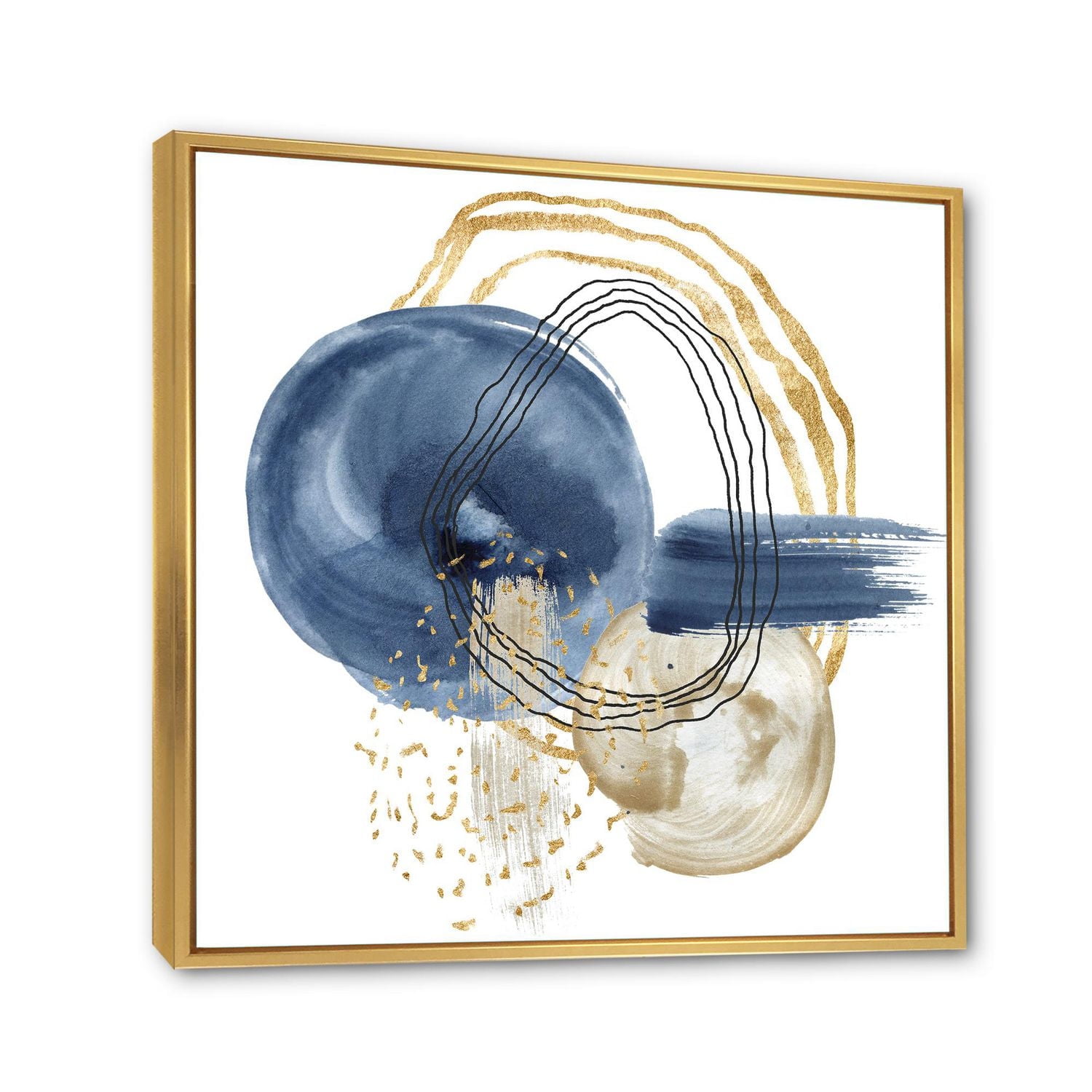 Designart Abstract Dark Blue Gold & Black Underwater Life FLOAT FRAME WALL ART