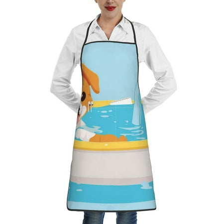 

Lukts Cute Dog In Bath Pattern Kitchen Apron Waterdrop Resistant Apron with adjustable Aprons for Women and Men with Pockets Cooking Apron