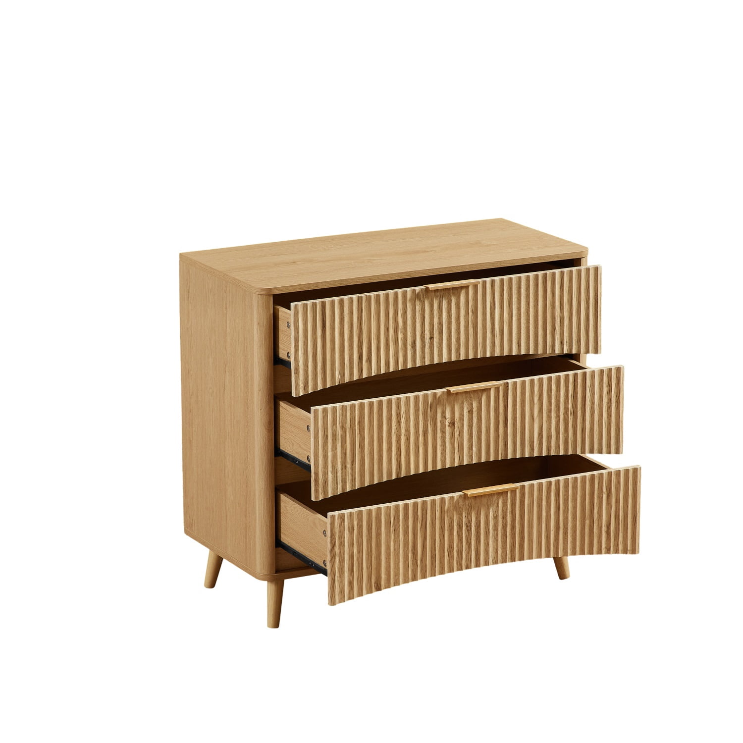 Hommoo Modern Fluted 3-Drawer Dresser, Tall Wood Chest with Silent Metal Glides, Rounded Edges & Reinforced Base for Bedroom or Living Room, Natural