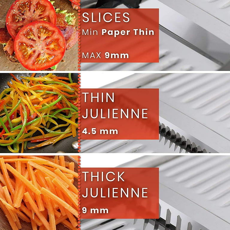 Adjustable Mandolin Slicer. For Cutting Food, Fruits And Vegetables.  Professional Grade Juliet Slicer. With Cut-resistant Gloves And Cleaning  Bru