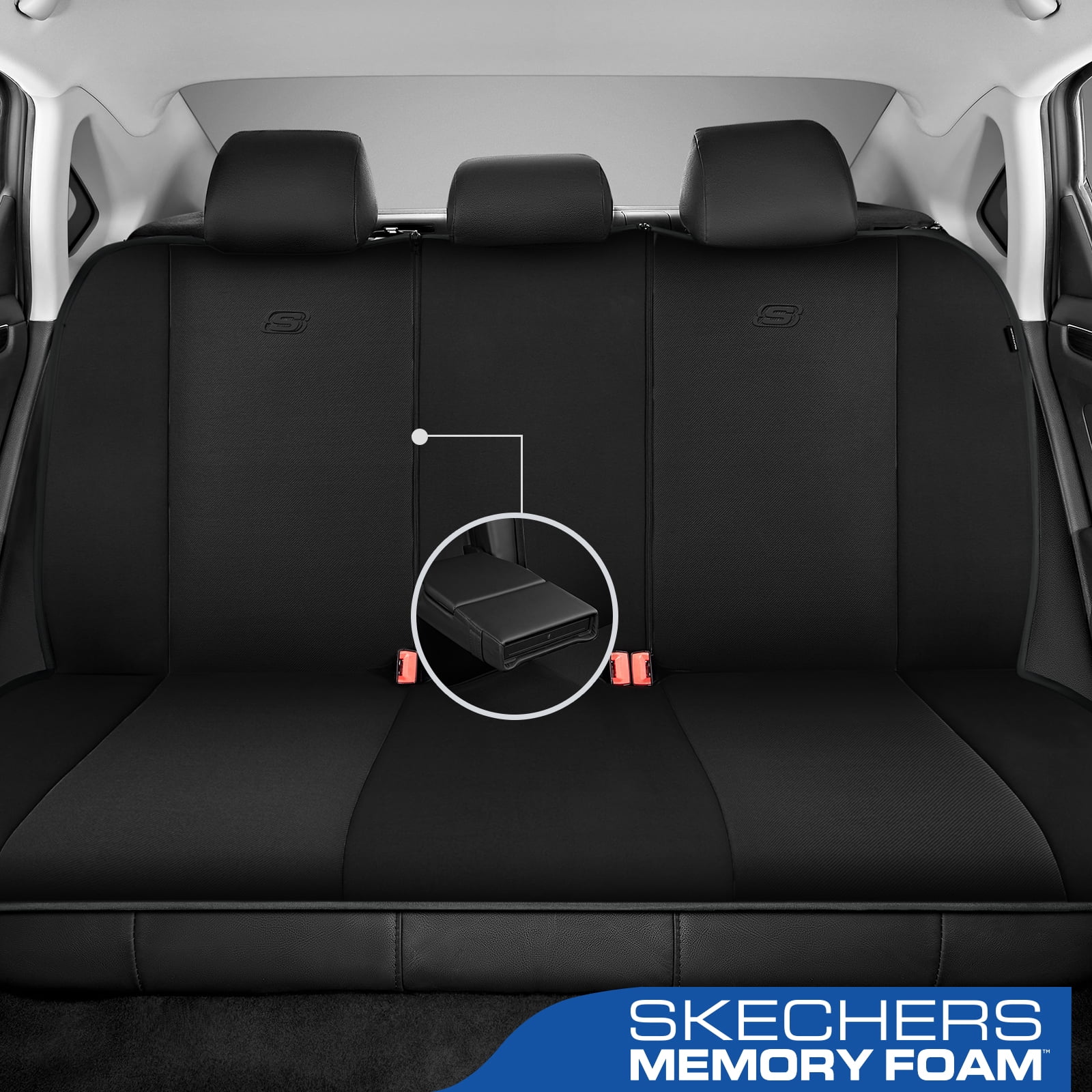 Skechers Memory Foam Fabric Car Seat Cover, Breathable, Comfortable Support, Easy Install, Stylish Design, Universal Fit for Cars and SUVs Black