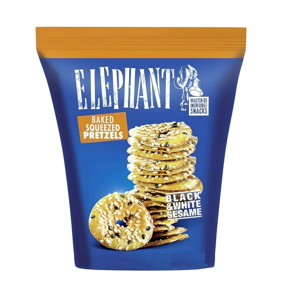 Elephant Baked Squeezed Pretzels, Black & White Sesame, 10.58 Ounce