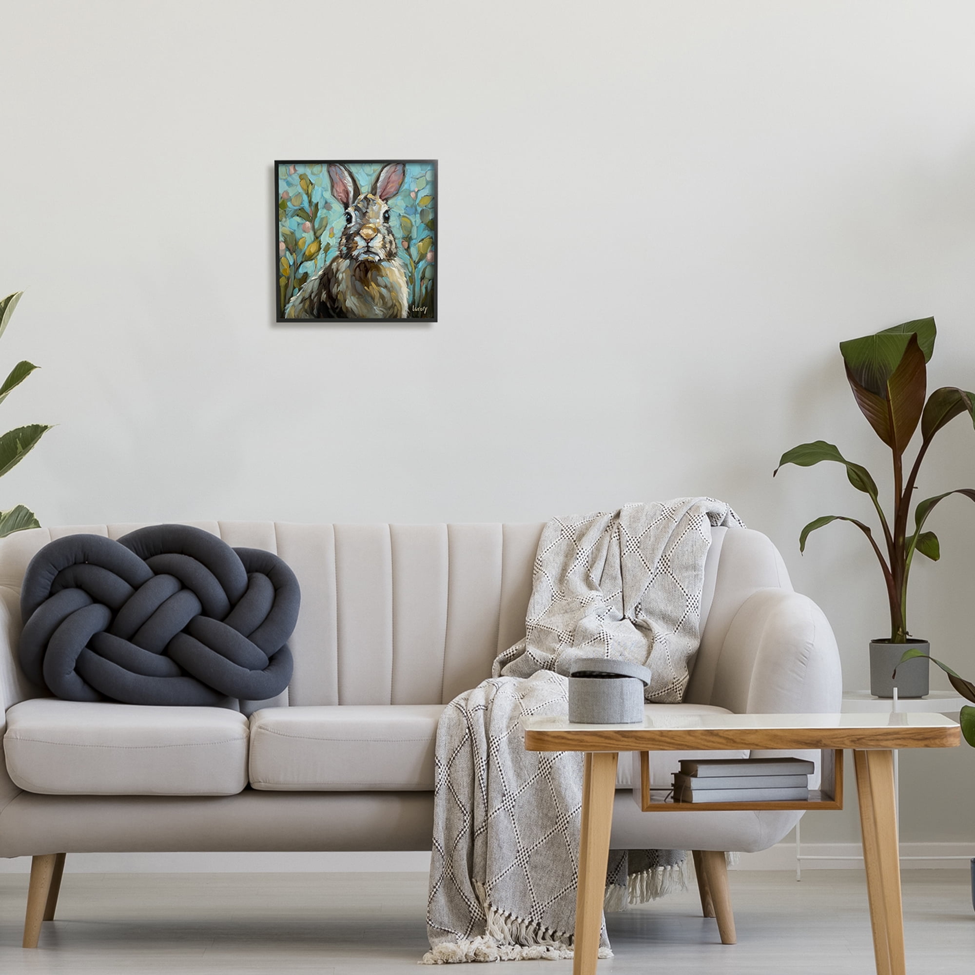 Stupell Rabbit Portrait Botanical Blooms Animals & Insects Painting Black Framed Art Print Wall Art