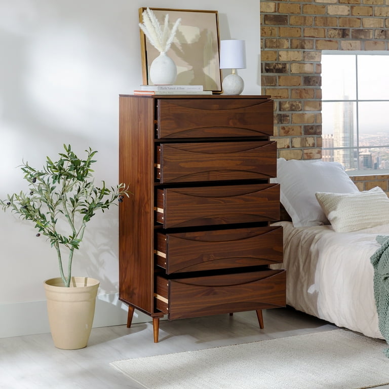 Walker Edison 30” Mid-Century Modern Curved Front 5-Drawer