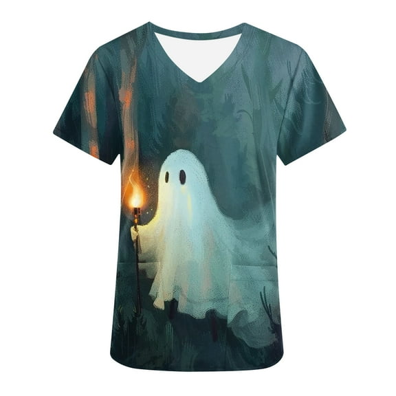 AGWOLF Scrub Tops Clearance Womens V Neck Short Sleeve Nurse Shirt Funny Spiderweb Print Scrubs Nursing Work Uniform Comfy Soft Tunic Tops with Pockets Nurse Gifts