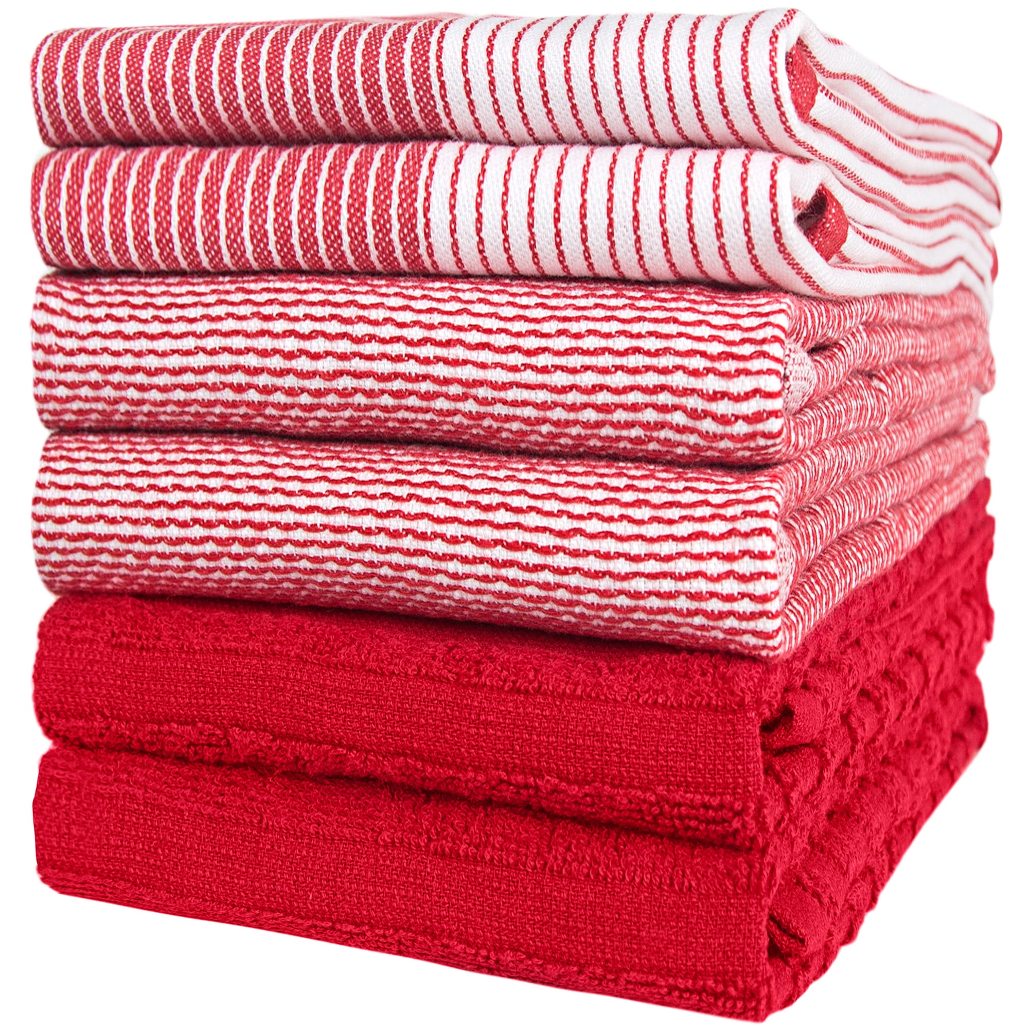 Cuisinart Chubby Stripe Bamboo Kitchen Towels, 2pk, 16 x 28Red