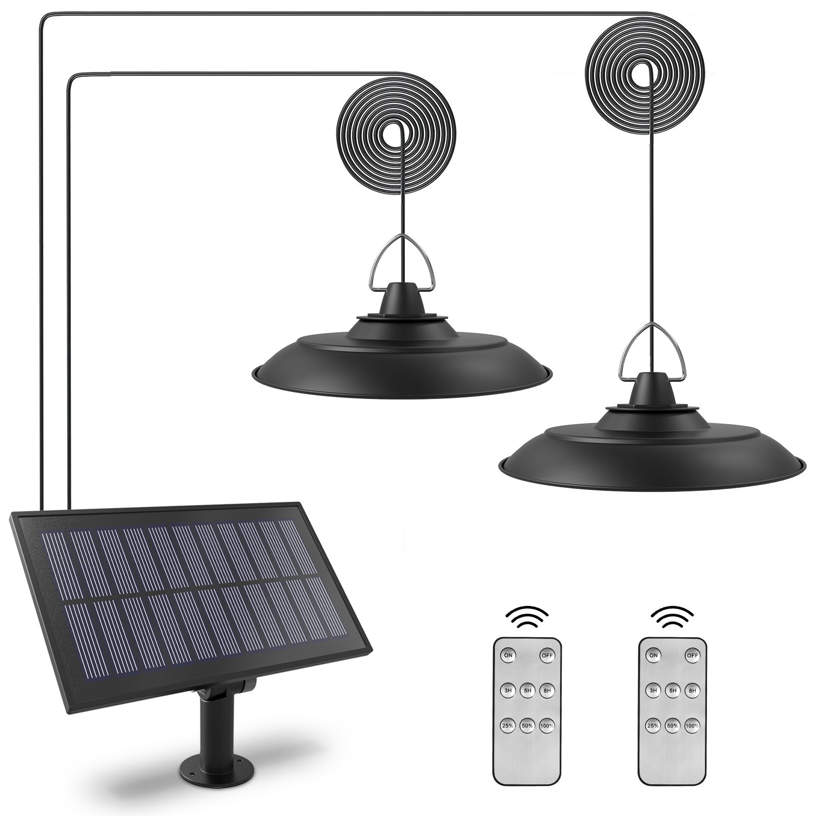 2 Head Solar Powered Pendant Lights Outdoor Hanging Lamp Remote Control