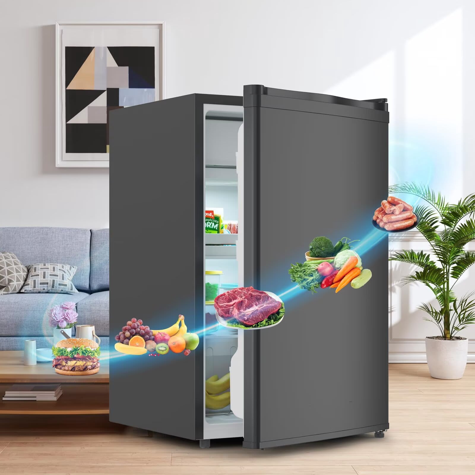 EastVita 4.3 Cu.Ft. Single Door Compact Refrigerator with Freezer - Slide Out Glass Shelf Compact Fridge for Bedroom Office Dorm-Black