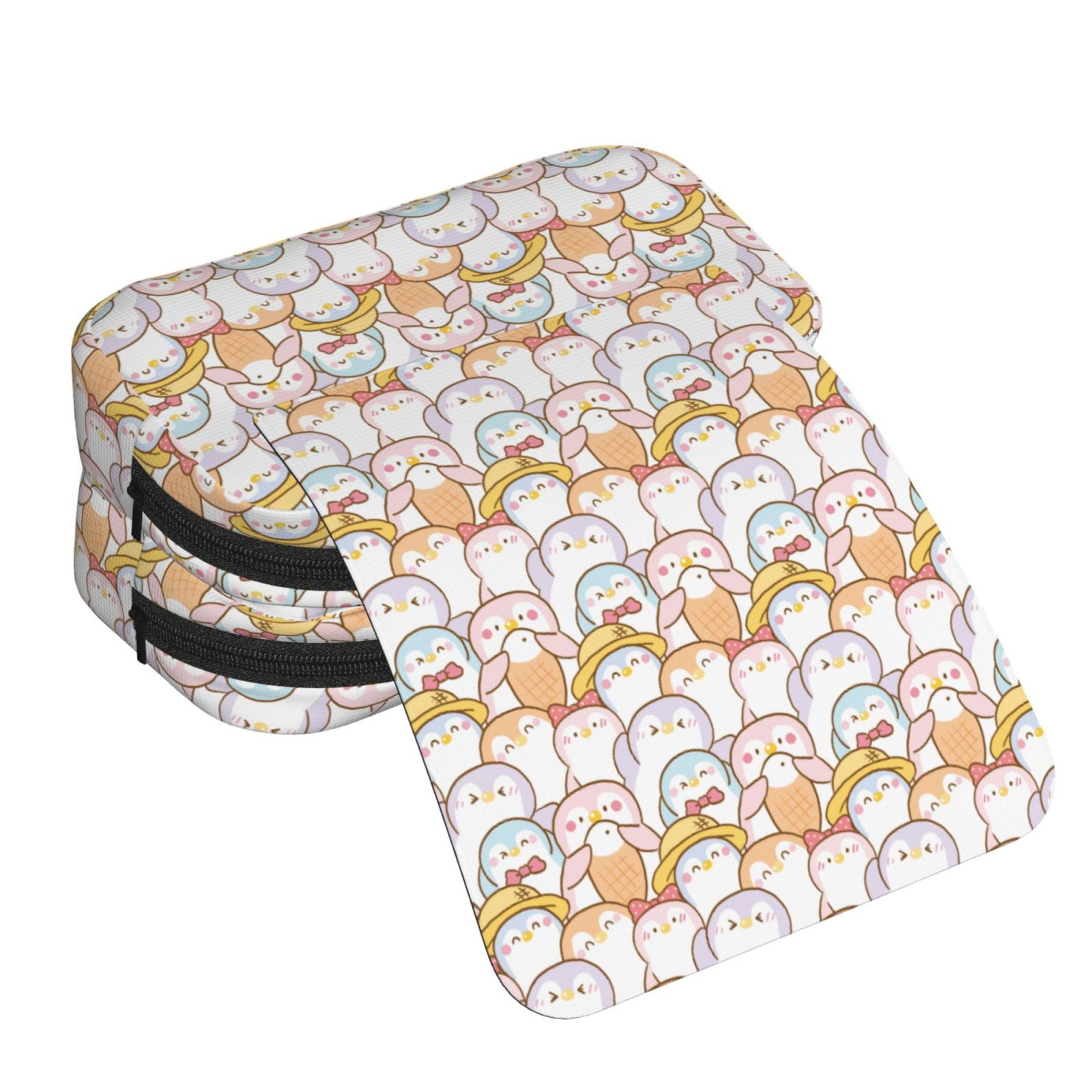 Rateoe Cute Cartoon Penguin Pattern Double Clamshell Pen Case, Storage Organizer with Two Zipper Compartments– Holds Up to 50 Pencils & Pens