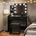 thumbnail image 7 of Vanity Desk with Mirror and Lights, 9 Dimmable LED Bulbs, Makeup Table with Power Outlet USB, 2 Drawers, Storage Shelves, Cushioned Stool, 3 Color Lighting Modes Adjustable, 7 of 7