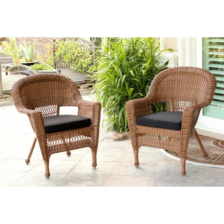 Set Of 2 Honey Brown Resin Wicker Outdoor Patio Garden Chairs
