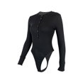 thumbnail image 4 of Blotona Long Sleeve Bodysuit for Women Fall Spring Casual Button down Round Neck Slim Fit Leotard Tops Female Ribbed Bodysuit, 4 of 8