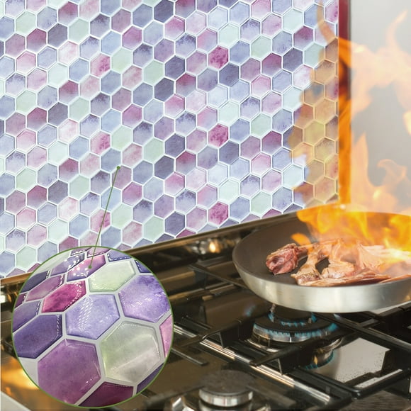 Jinsinto 1pcs 37.2*13cm/14.65*5.12" Pink Purple Hexagonal Stereo Wall Sticker Drop Glue Resistant High Temperature Kitchen and Bathroom Floor Tile Sticker