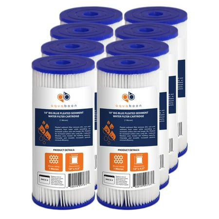 Cobalt Blue Filter - 8PK of Big Blue Whole House 1 Micron Pleated Washable Sediment Water Filter 10