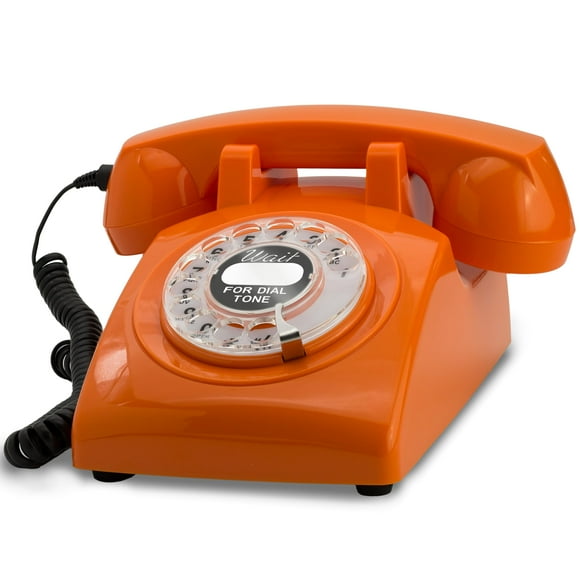 Opis 60s Cable: Rotary Phone/Vintage Phone/Retro Phone/Old Phone/Landline Phone Retro/Vintage Telephone/Rotary Analog Phone/Old School Phone/Orange Rotary Phone Vintage