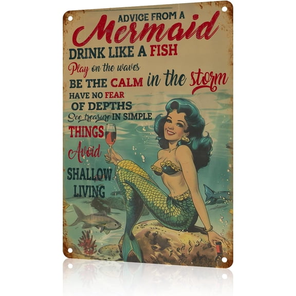Funny Wall Decor Mermaid Vintage Metal Signs Tin Sign for Home Indoor Outdoor Decoration 8×12 Inch