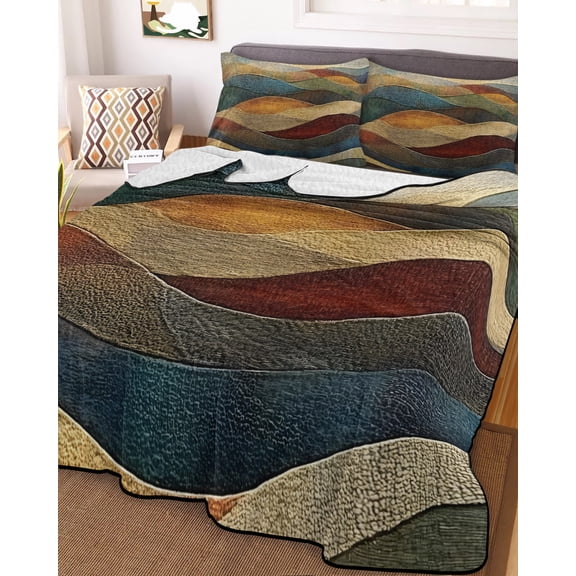 Vintage Green Blue Twin Size Down Alternative Comforter, Lightweight Comforter Quilt Bedding Set with Pillow Shams Farmhouse Retro Art All Seasons Bed Comforter Duvet Insert 68"x86"