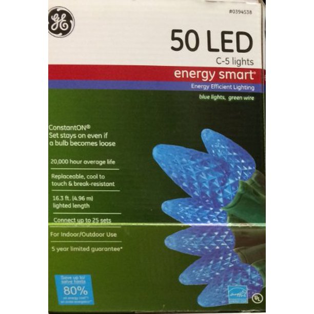 GE Assorted 50Count LED C5 Blue 394538 Christmas String Lights ENERGY
