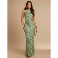thumbnail image 5 of Mint Green 3D Floral Embroidered Sleeveless High Neck Fitted Maxi Dress, 5 of 7