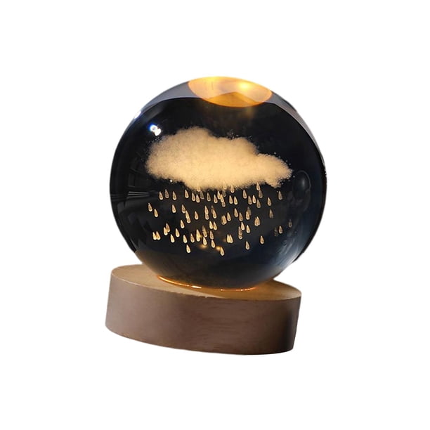 Bola de cristal 3D Luz de noche Lámpara de noche Luz de noche Base de madera Noche decorativa Lluvia Yuyangstore Luz de noche