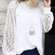 thumbnail image 3 of Qarigey Blusa de manga larga de encaje para mujer Camiseta de color sólido con cuello de encaje Prendas para la parte del cuerpo Blanco L, 3 of 5