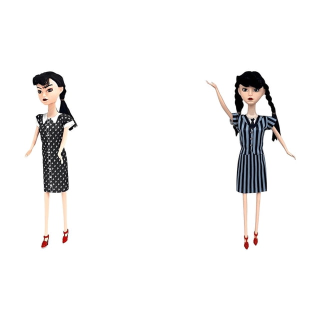 Miércoles Addams Figura Muñeca Anime Modelo Regalo Halloween (Lunares Manga Corta)
