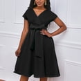 thumbnail image 1 of Jusqu'à 65 % de Réduction! Robes de Mode Été pour Femmes 2024 Grande Taille Couleur Unie Polyvalente Confort Tempérament Couleur Unie Manches Courtes Col en V Robe, 1 of 8