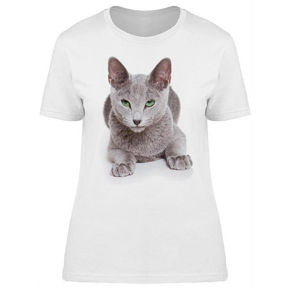 Tired Looking Russian Blue Cat T-Shirt Women -Image by Shutterstock, Female Medium