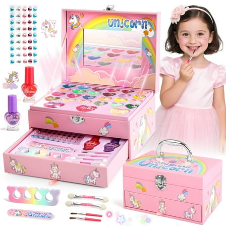 Huge Wave Makeup Kit for Girls Ages 4-9, 36 in 1 Unicorn Real Washable Pretend Play Makeup Kit, Birthday Gifts for Little Girls