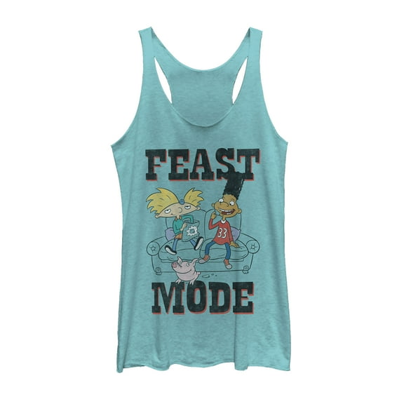 Women's Hey Arnold! Feast Mode  Racerback Tank Top Tahiti Blue Small
