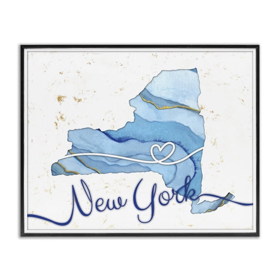Stupell Industries Contemporary New York Agate Blue US State Design Black Framed Giclee Art, 20 x 16, by Ziwei Li