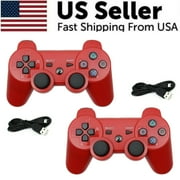 2 PACK Wireless Blue Bluetooth Double Shock Game Controller for PS3 Playstation 3 Red