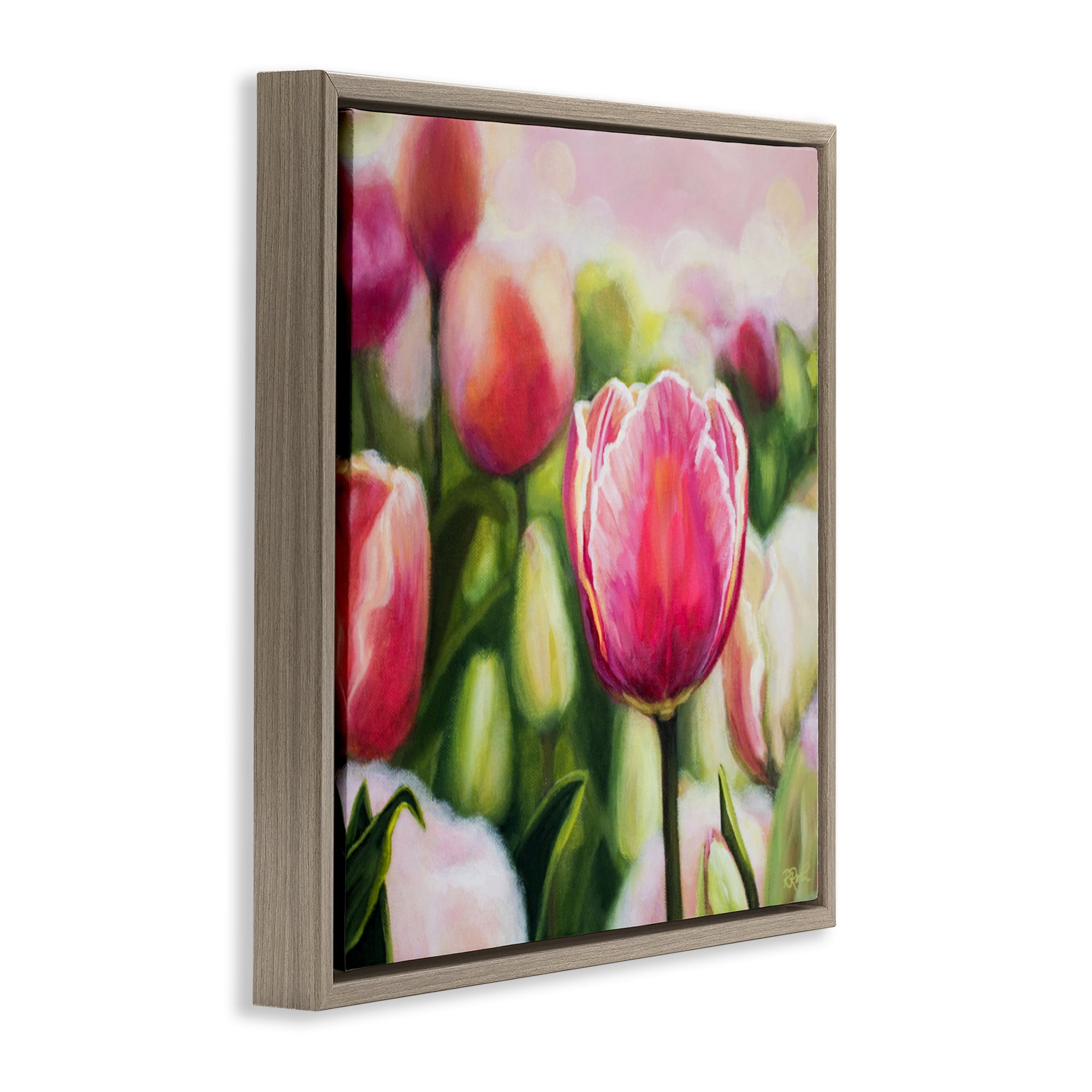 Stupell Industries Blooming Tulips Garden Plants & Flowers Painting Brown Floater Framed Canvas Art Print Wall Art, 25 x 25