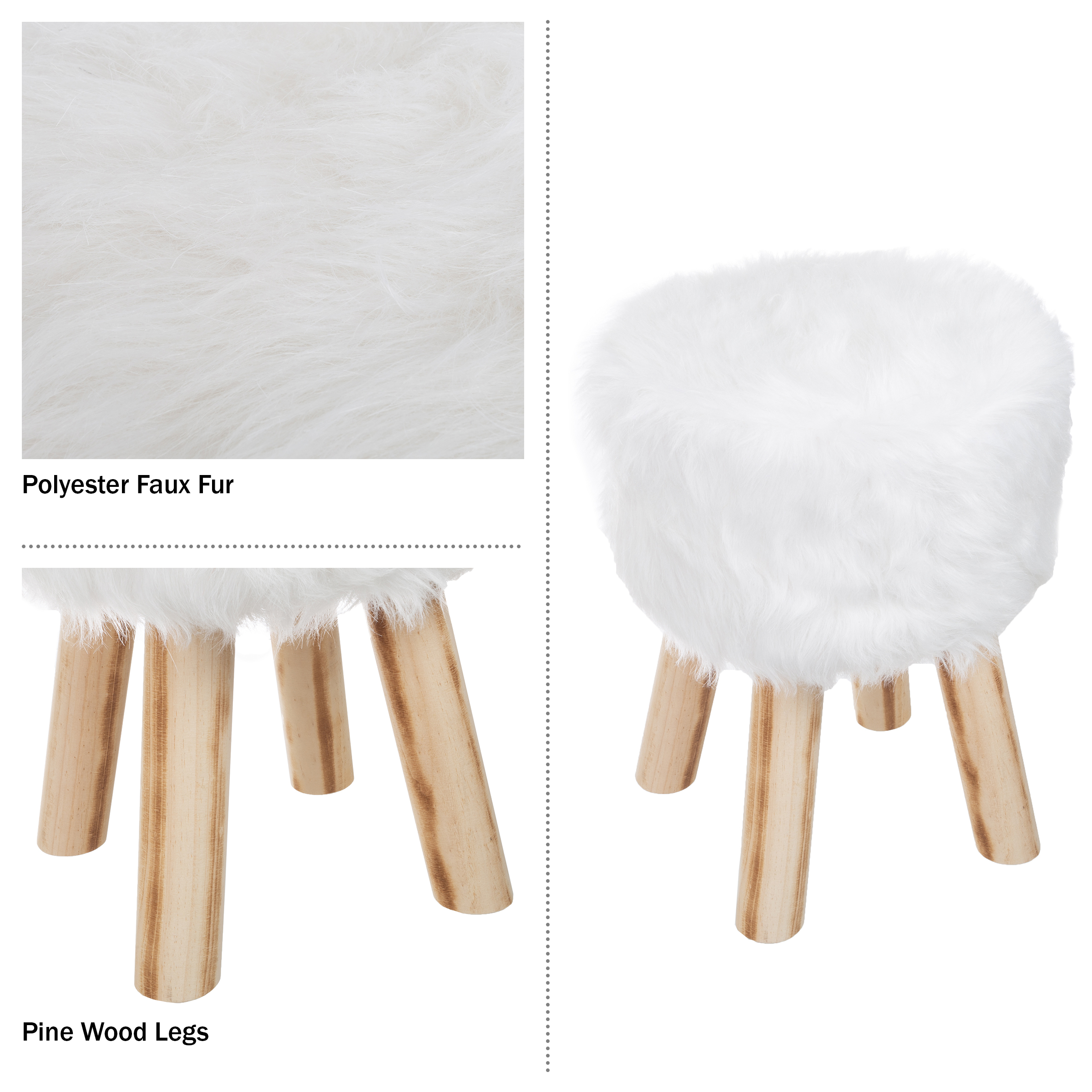 Lavish Home 11-inch Round Faux Fur Ottoman, Footrest, or Accent Stool (White)