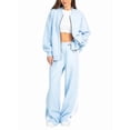 thumbnail image 2 of Women'S 2 Piece Outfits Oversized Casual Zip Up Long Sleeve Sweatshirt with Wide Leg Sweatpants Light Blue S, 2 of 9