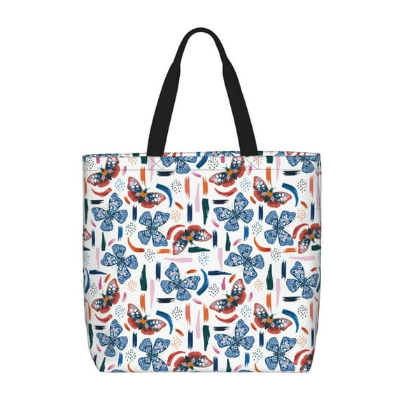 KLL Retro Butterfly Pattern Aesthetic Tote Bag for Women Beach Bag Shopping Bags Shoulder Bag Reusable Grocery Bags