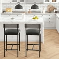 thumbnail image 3 of Thick Cushioned Upholstered Bar Stools Set of 2 – 25.5" Counter Height, Backrest & Footrest, Sturdy Metal Frame, Easy Assembly Dining Chairs for Kitchen Island or Bar, Rustic Grey, 3 of 8